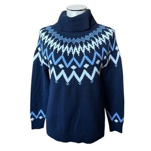 Loft Women’s Navy Blue/white argyle like patternTurtleneck Sweater size MP